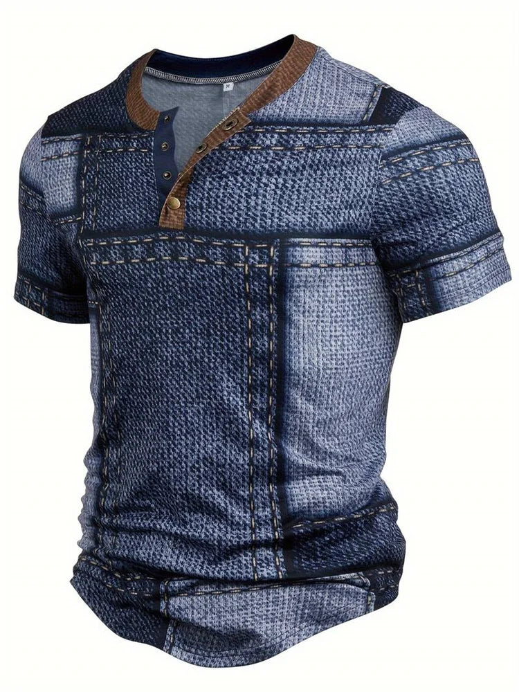 Asger® | Stilfuld Patchwork Print Henley Skjorte