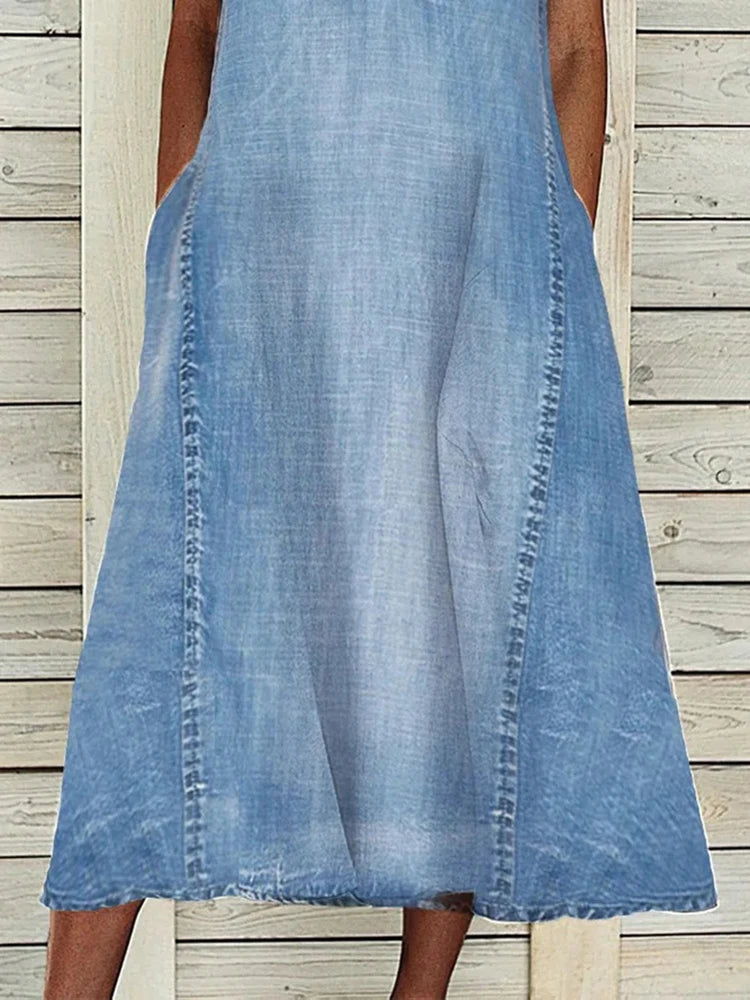 Malou® | Blød denim-kjole med V-hals