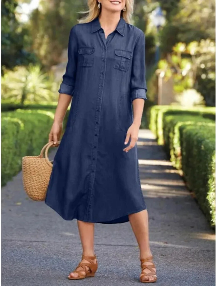 Kamma® | Casual Denim Lomme Lang Kjole