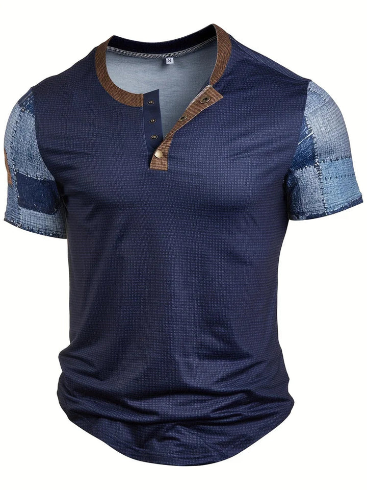 Asger® | Stilfuld Patchwork Print Henley Skjorte