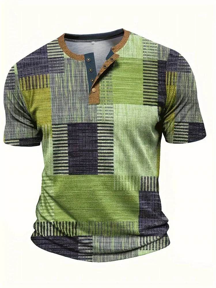 Asger® | Stilfuld Patchwork Print Henley Skjorte