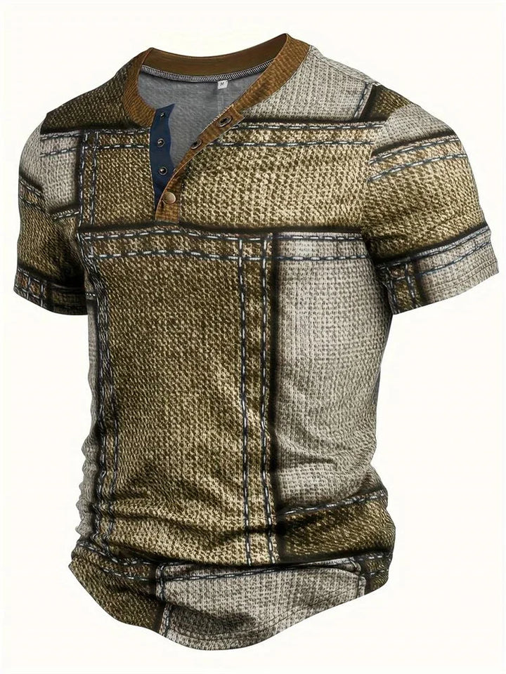 Asger® | Stilfuld Patchwork Print Henley Skjorte