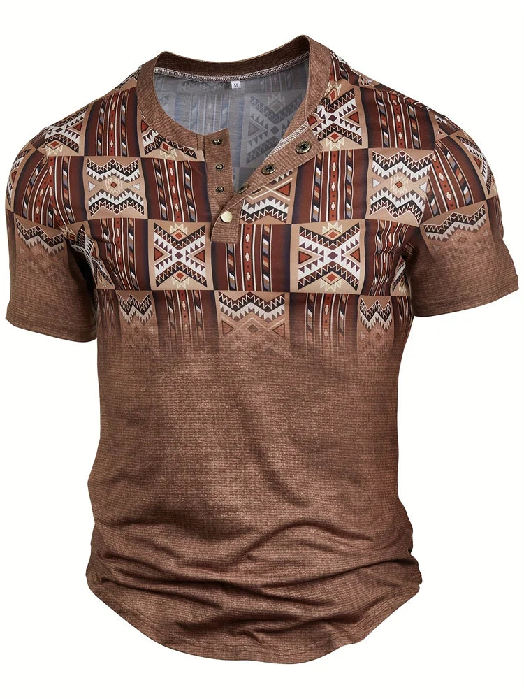 Asger® | Stilfuld Patchwork Print Henley Skjorte