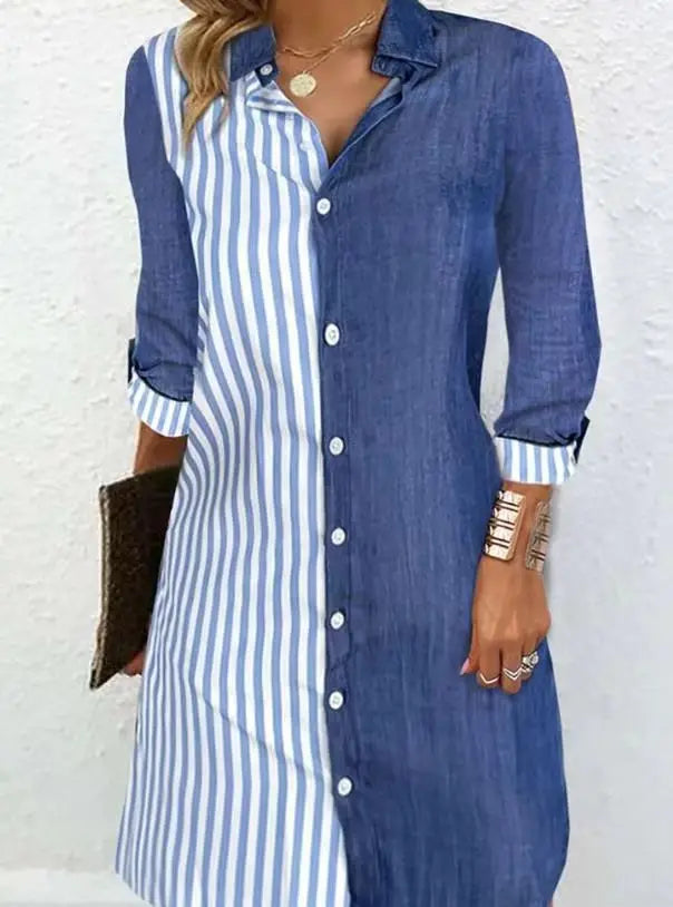 Asta® | Stribet Denim Skjortekjole