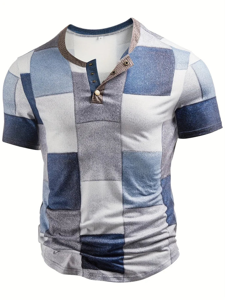 Asger® | Stilfuld Patchwork Print Henley Skjorte