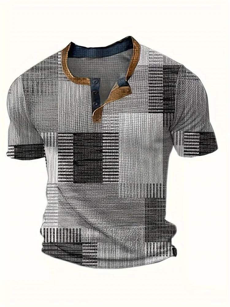 Asger® | Stilfuld Patchwork Print Henley Skjorte