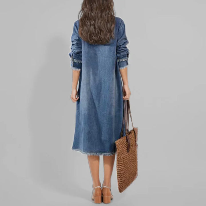 Liselotte® | Løs Denim Kjole med Lange Ærmer