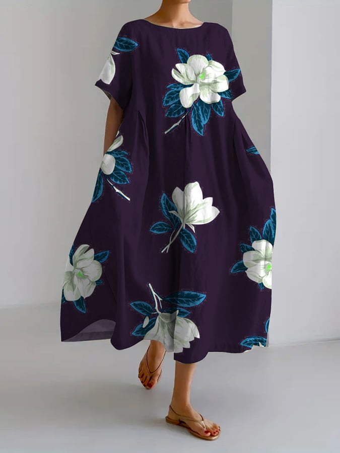 Selma® | Retro Botanisk Blomsterdesign Trykt Casual Løs Kjole
