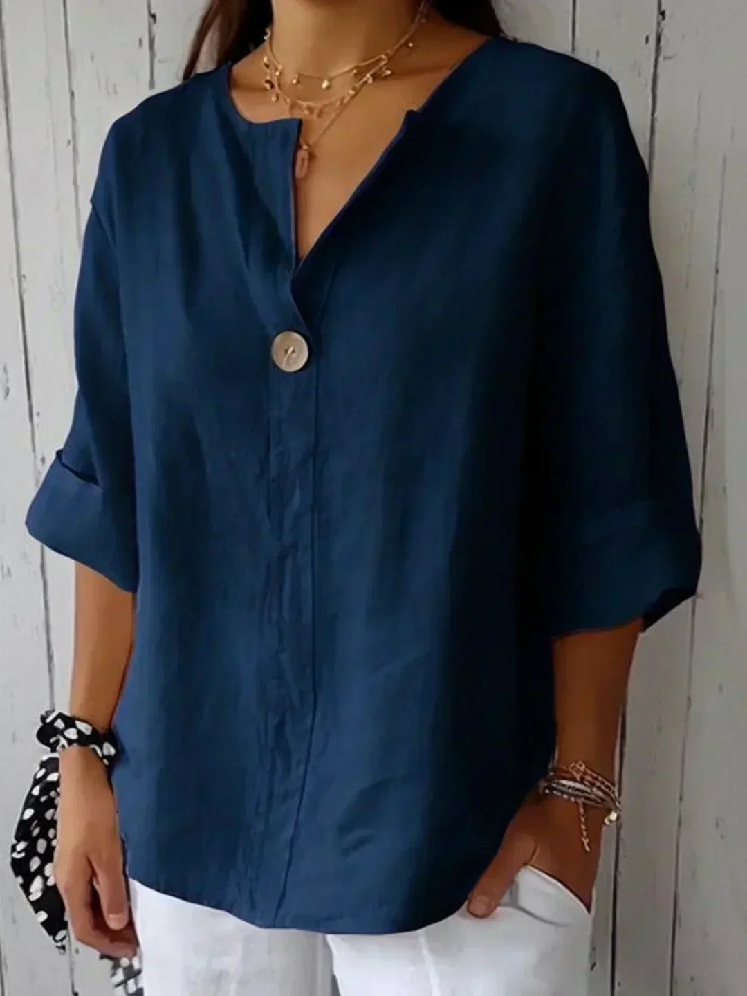 Alberte® | Casual V-hals Bluse i Linned