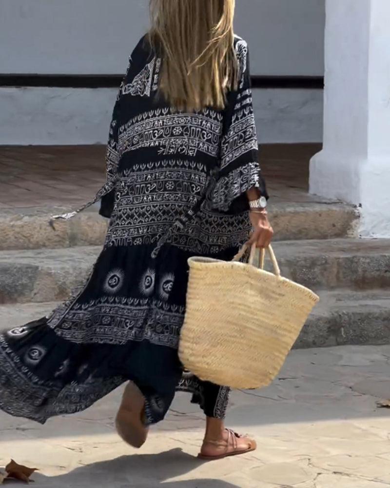 Thea® | Trendy V-Hals Bell Sleeve Maxi Kjole