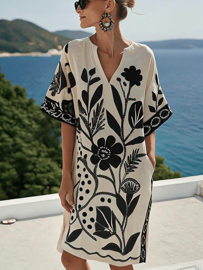 Malene® | Populær Floral Print Halværmet Mini Kjole