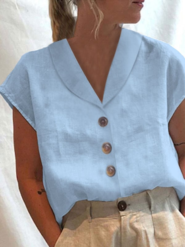 Vigga® | Premium Bomulds- og Linned Casual Button-Up Bluse