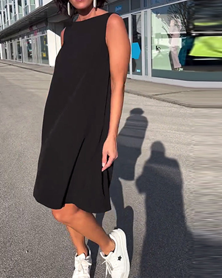 Ida® | Ærmeløs Ensfarvet Shift Kjole