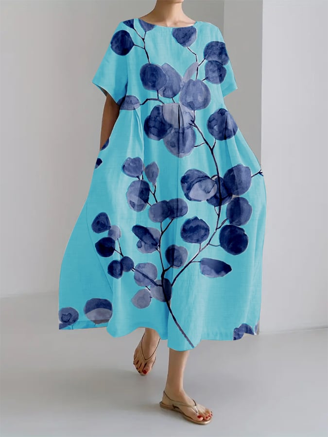 Line® | Retro Botanisk Blomsterdesign Printet Casual Løs Kjole