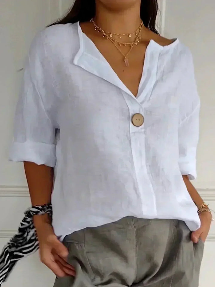 Alberte® | Casual V-hals Bluse i Linned