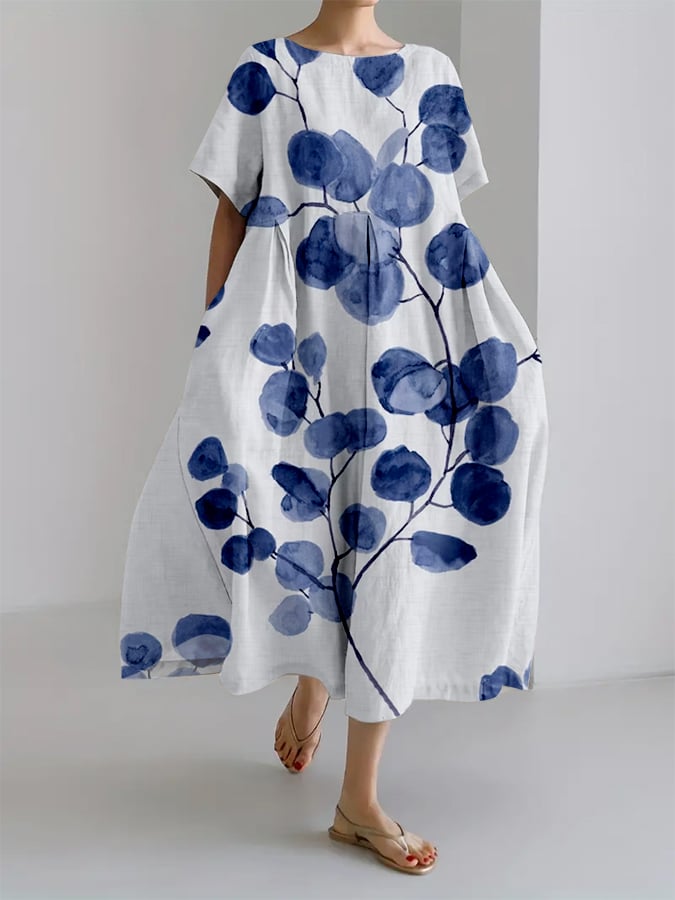 Line® | Retro Botanisk Blomsterdesign Printet Casual Løs Kjole