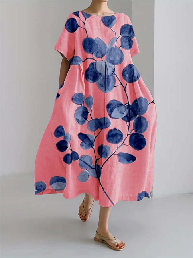 Line® | Retro Botanisk Blomsterdesign Printet Casual Løs Kjole