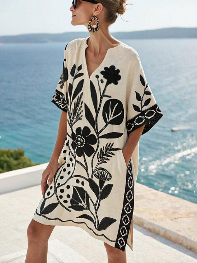 Malene® | Populær Floral Print Halværmet Mini Kjole