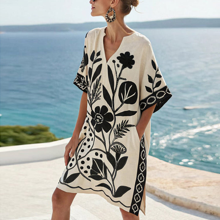 Malene® | Populær Floral Print Halværmet Mini Kjole