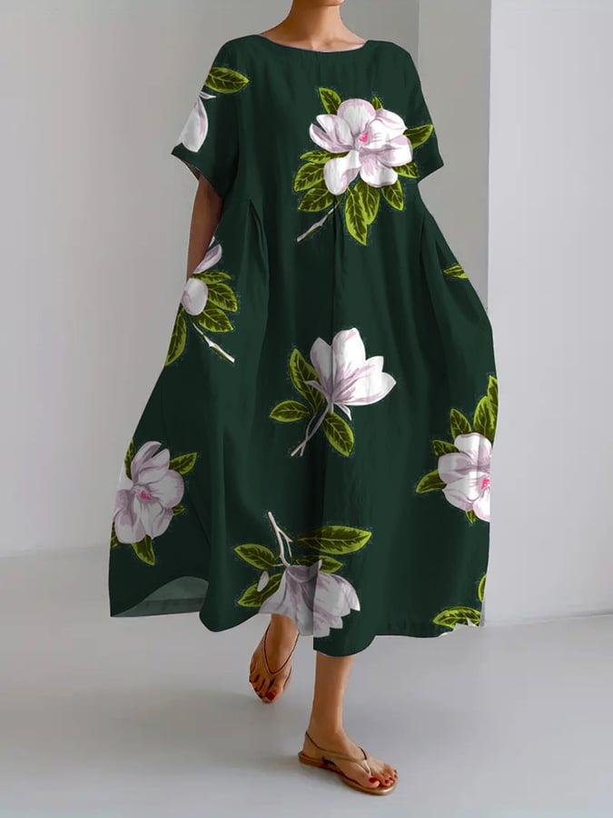 Selma® | Retro Botanisk Blomsterdesign Trykt Casual Løs Kjole