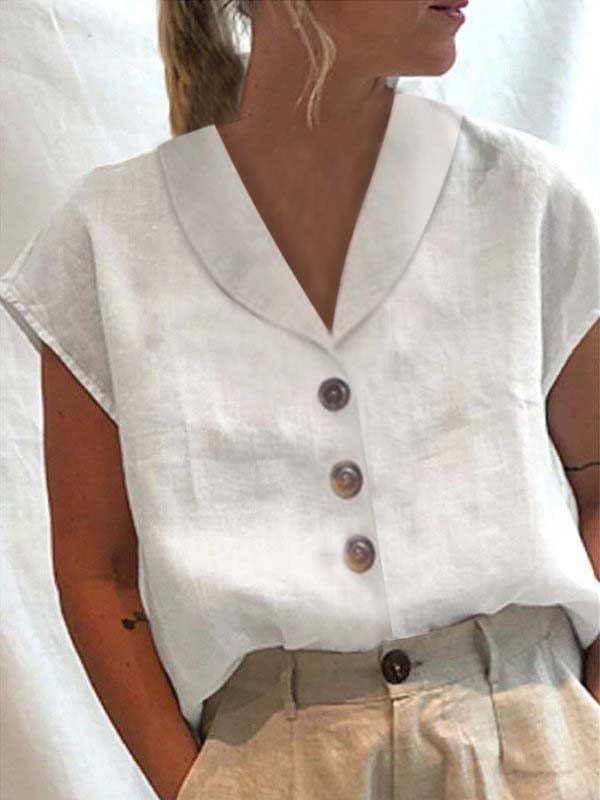 Vigga® | Premium Bomulds- og Linned Casual Button-Up Bluse