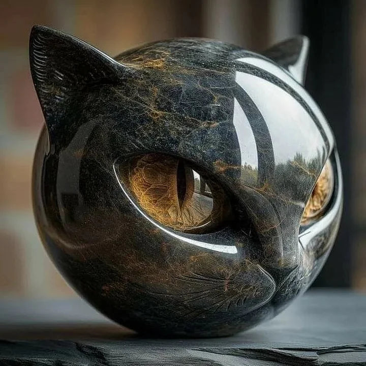 Whispa® | Fangende sort kattehoved-skulptur