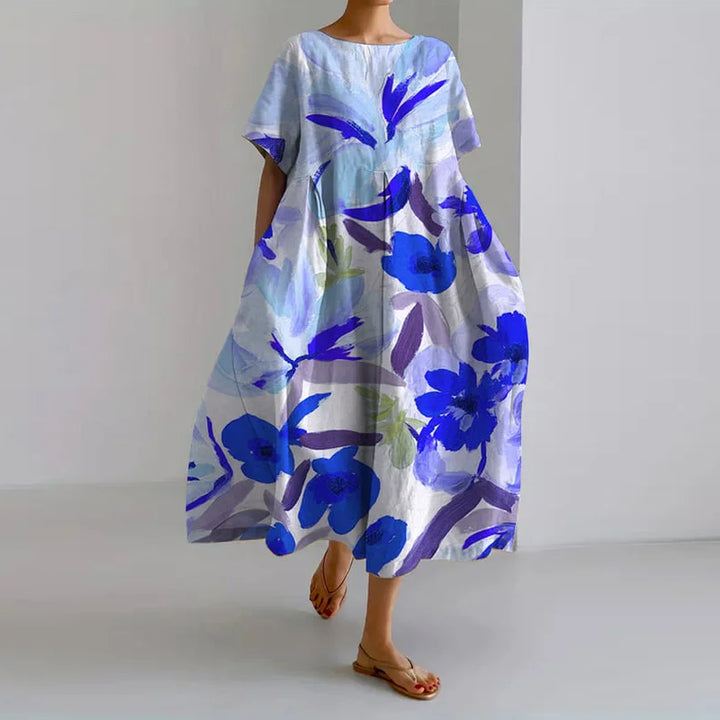 VIBEKE® | BLOMSTERPRINT V-UDSKÆRING KJOLE
