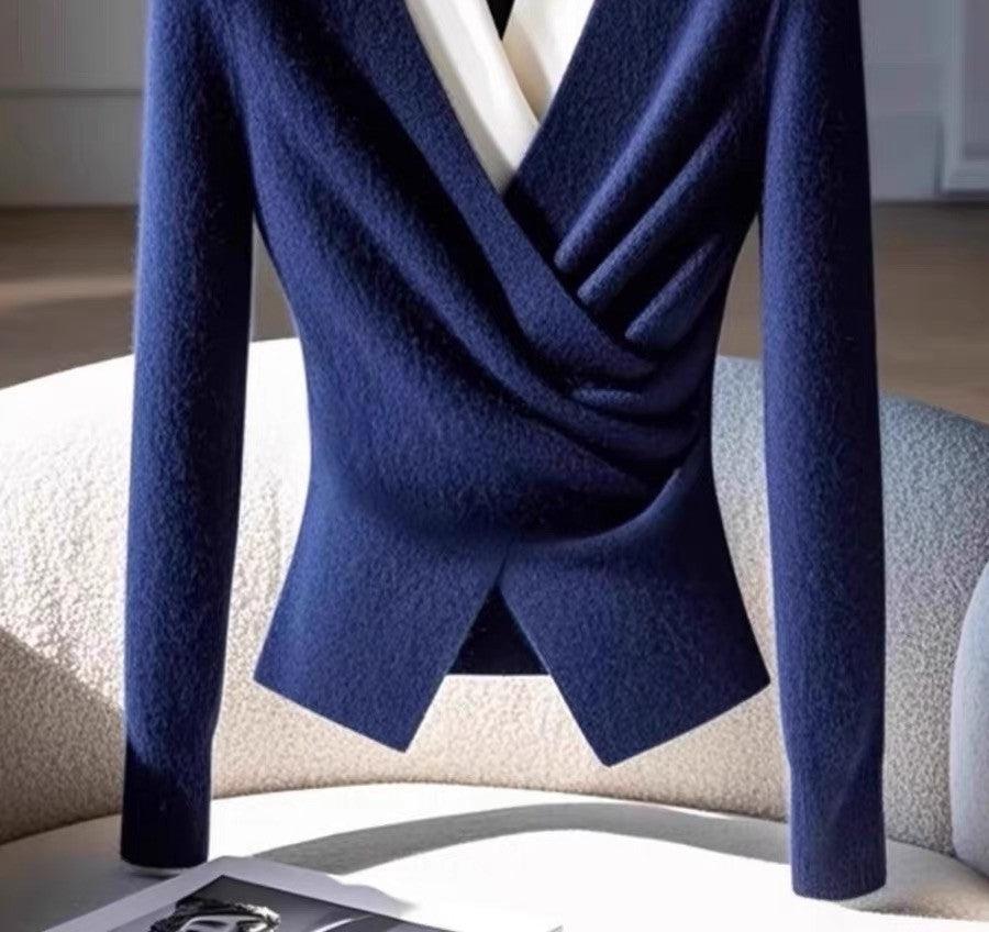 Tabea® | Blå V-hals Pullover med lange ærmer