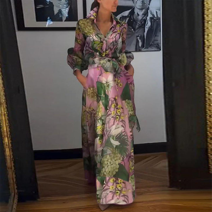 Una® | Elegant Langærmet Pink Maxi Kjole