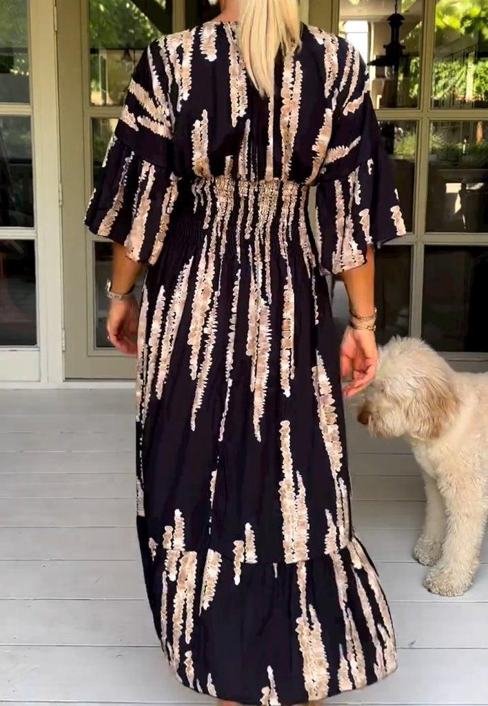 Dagna® | Retro 3/4 Ærme Print Midi Kjole