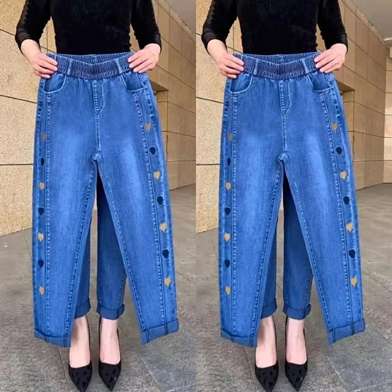 Dotta® | Højt elastiske jeans til kvinder med hjertebroderi
