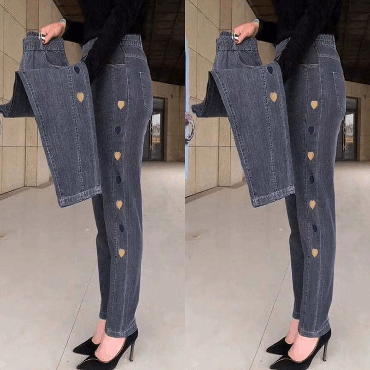 Dotta® | Højt elastiske jeans til kvinder med hjertebroderi