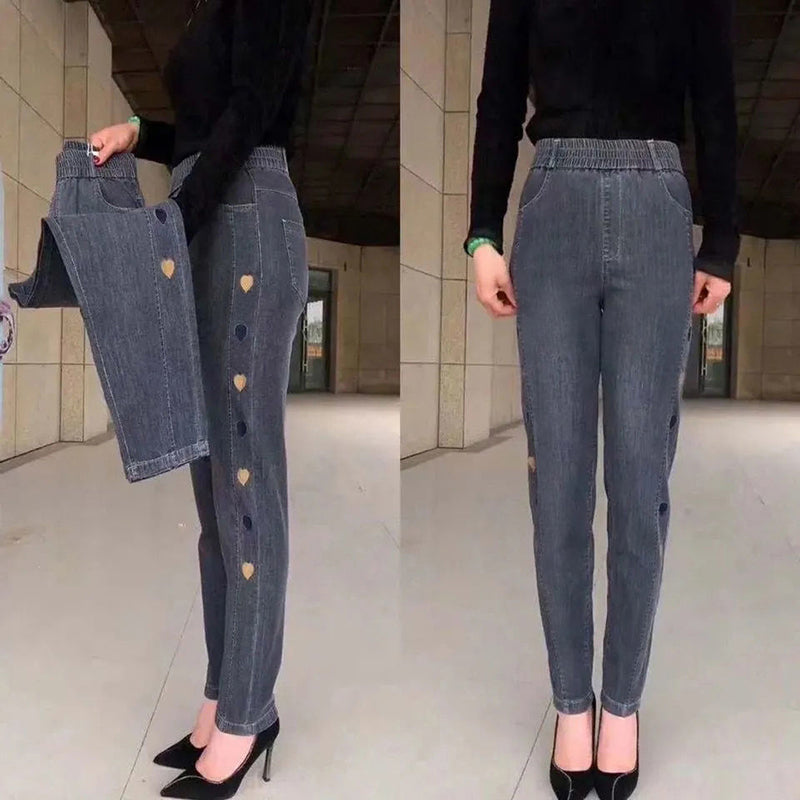 Dotta® | Højt elastiske jeans til kvinder med hjertebroderi