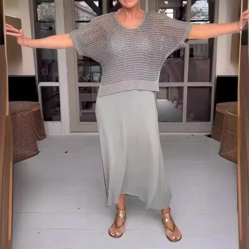Inge® | Elegant 2-delt kjole + top med hulmønster (i gave)