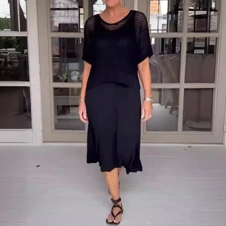 Inge® | Elegant 2-delt kjole + top med hulmønster (i gave)