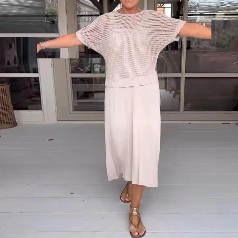 Inge® | Elegant 2-delt kjole + top med hulmønster (i gave)